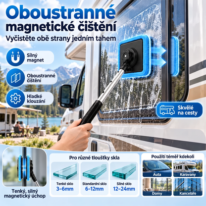 Univerzální magnetický čistič skla — oboustranné čištění, omyvatelné podložky a všestranné použití doma i v autě | Jedna sada. Čistší sklo. Méně námahy. 💎