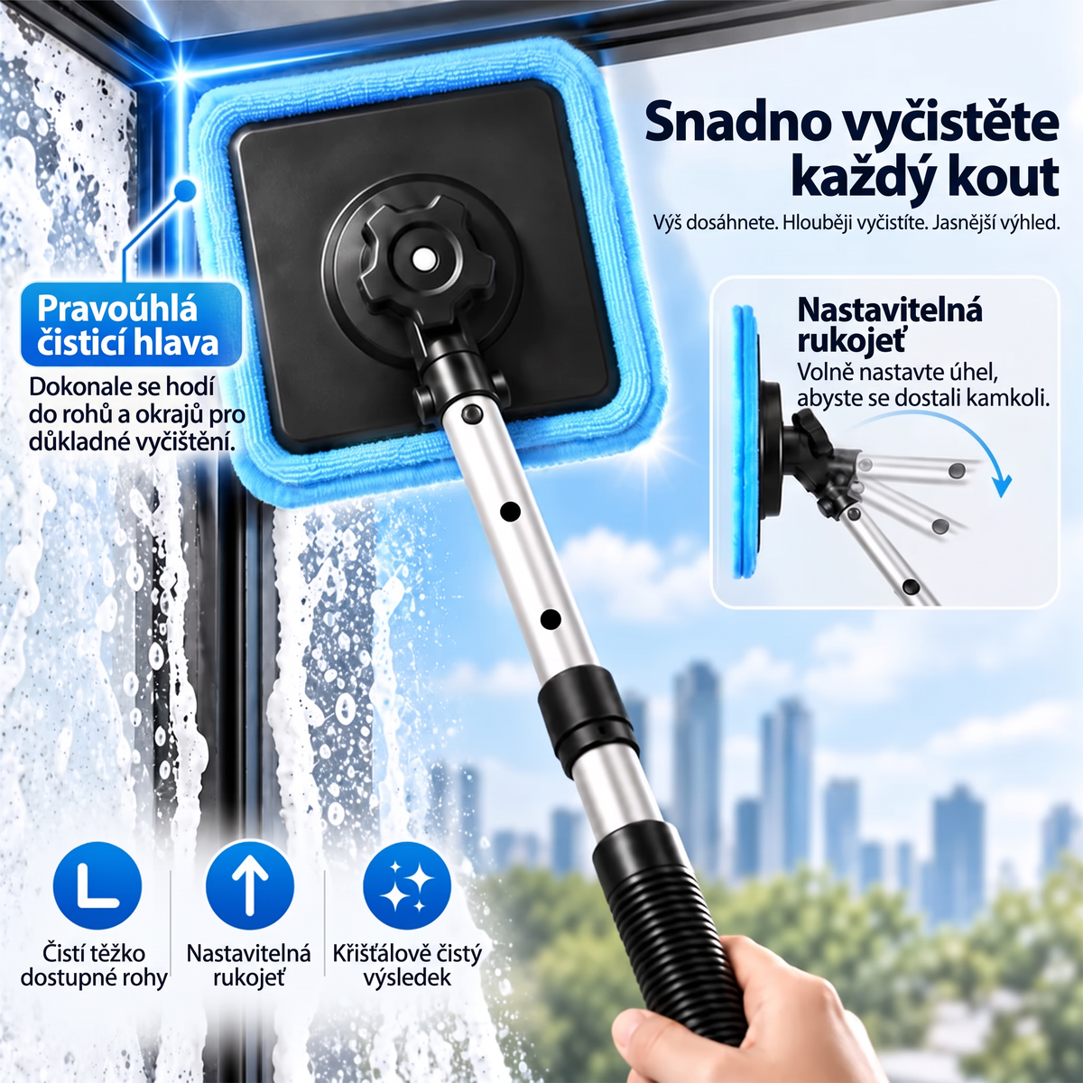 Univerzální magnetický čistič skla — oboustranné čištění, omyvatelné podložky a všestranné použití doma i v autě | Jedna sada. Čistší sklo. Méně námahy. 💎