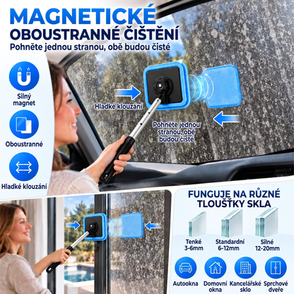 Univerzální magnetický čistič skla — oboustranné čištění, omyvatelné podložky a všestranné použití doma i v autě | Jedna sada. Čistší sklo. Méně námahy. 💎