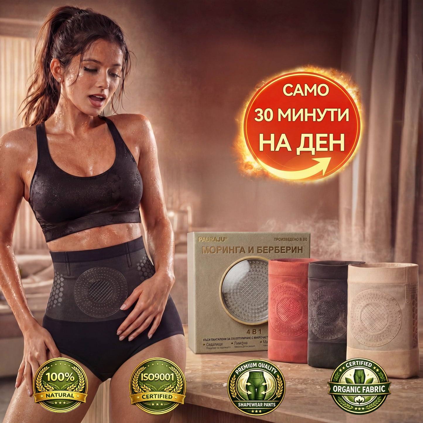 🌈🍎Официален магазин |✅ 𝐏𝐀𝐔𝐑𝐀𝐉𝐔® 𝟐𝟎𝟐𝟔 МОРИНГА И БЕРБЕРИН 4 B 1 Къси Панталони За Скулптуриране С Микрочастици И Изгаряне На Мазнини